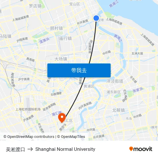 吴淞渡口 to Shanghai Normal University map