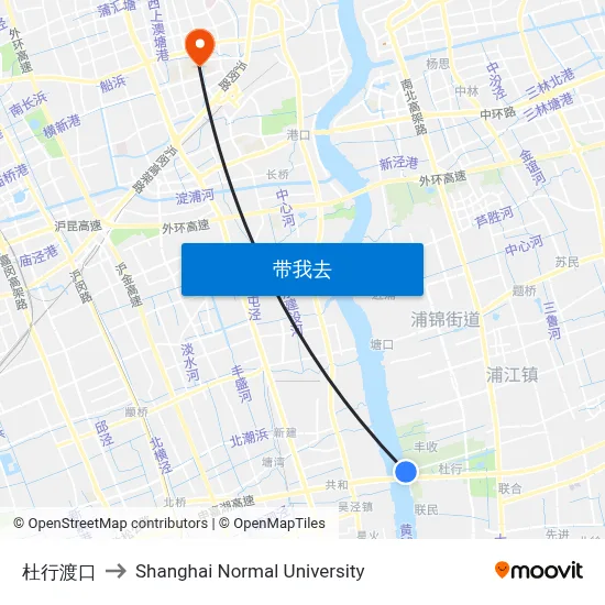 杜行渡口 to Shanghai Normal University map