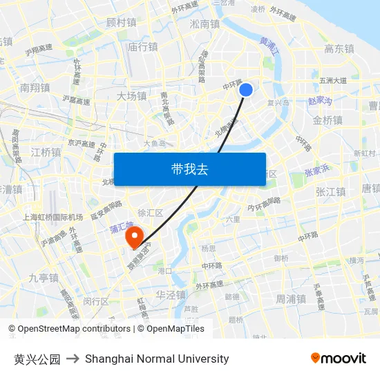 黄兴公园 to Shanghai Normal University map