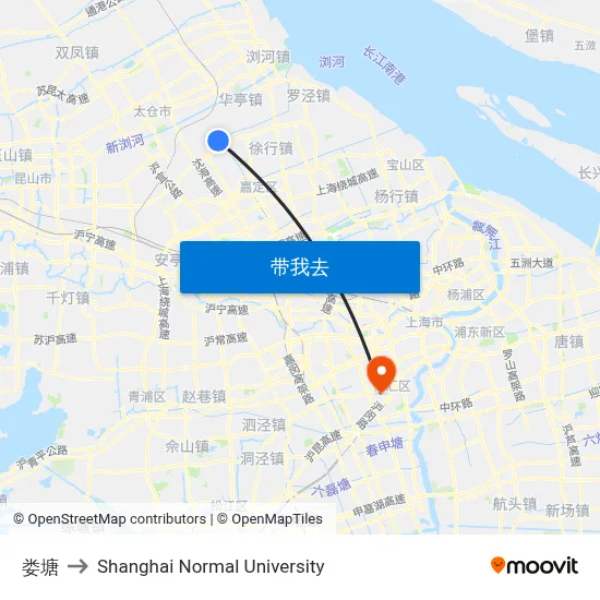 娄塘 to Shanghai Normal University map