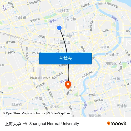 上海大学 to Shanghai Normal University map