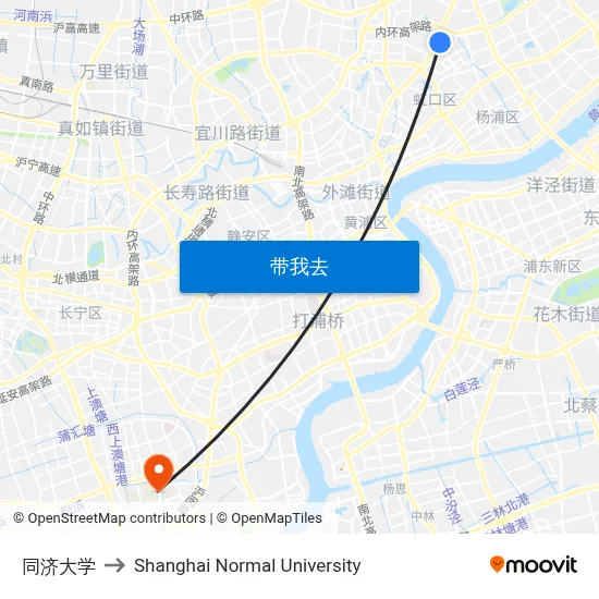 同济大学 to Shanghai Normal University map