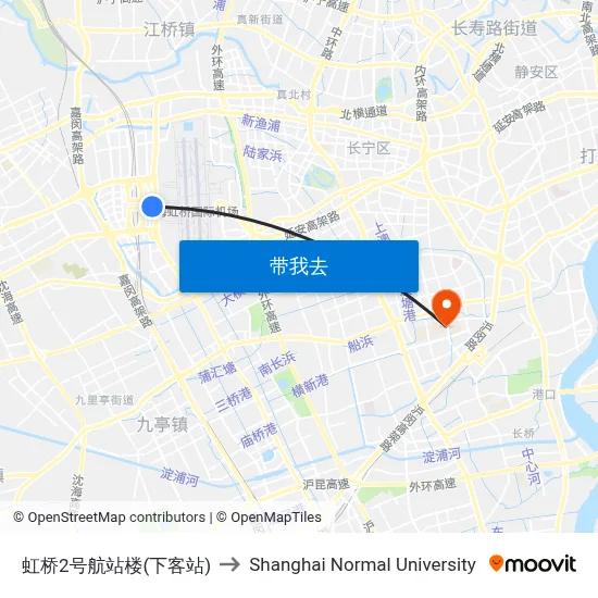 虹桥2号航站楼(下客站) to Shanghai Normal University map