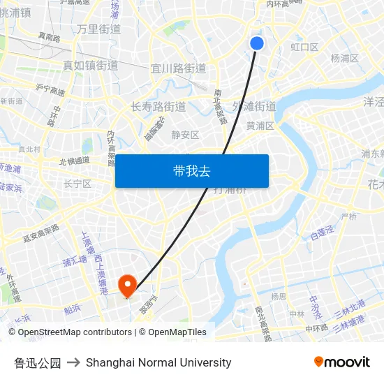 鲁迅公园 to Shanghai Normal University map