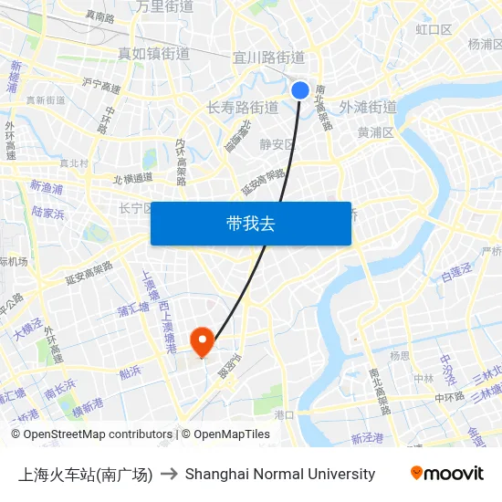 上海火车站(南广场) to Shanghai Normal University map