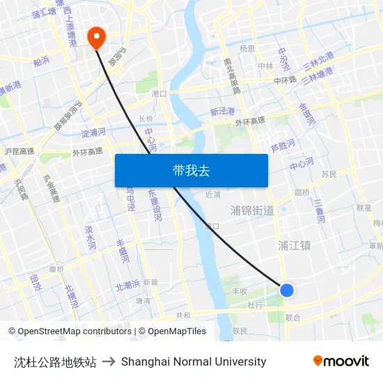 沈杜公路地铁站 to Shanghai Normal University map