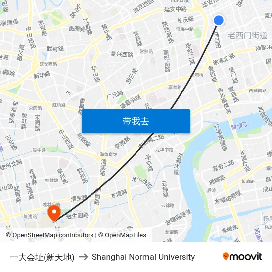 一大会址(新天地) to Shanghai Normal University map