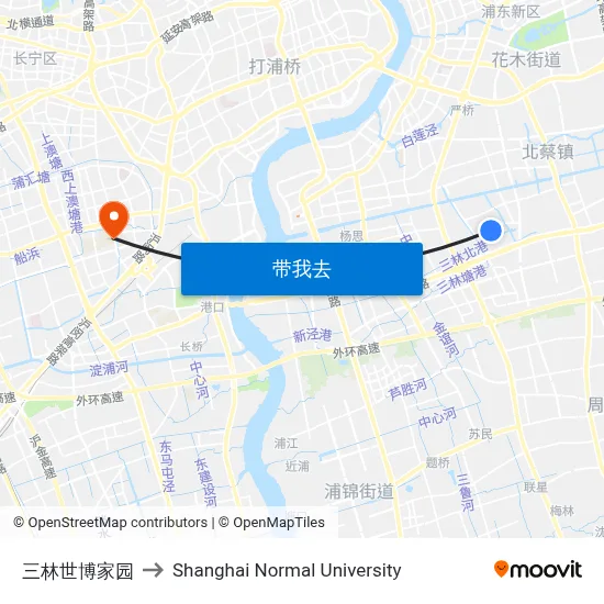 三林世博家园 to Shanghai Normal University map