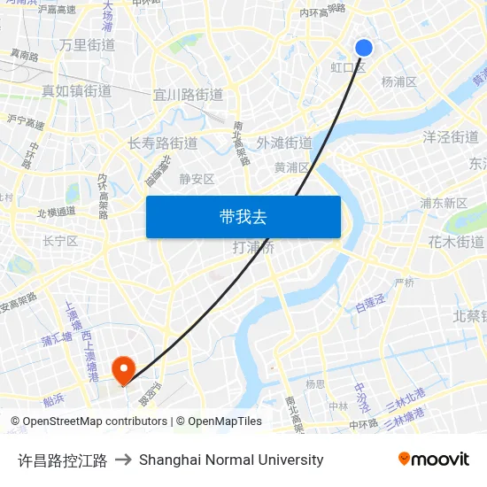 许昌路控江路 to Shanghai Normal University map
