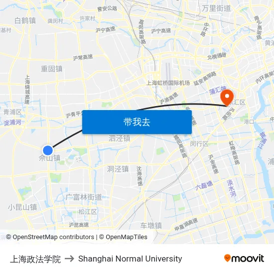 上海政法学院 to Shanghai Normal University map