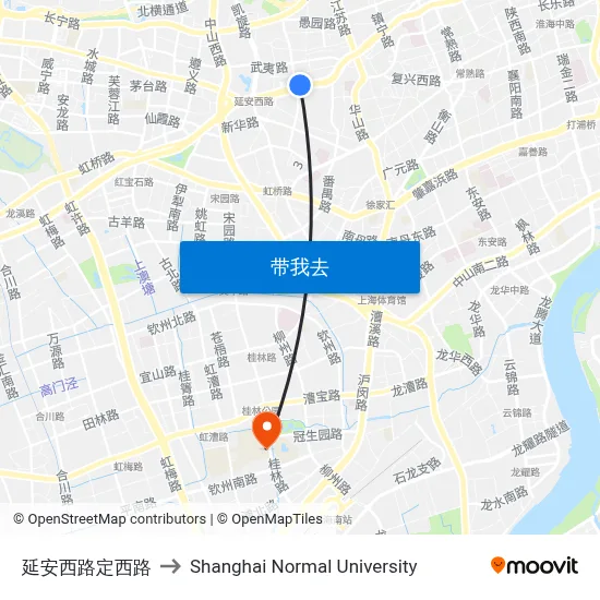延安西路定西路 to Shanghai Normal University map