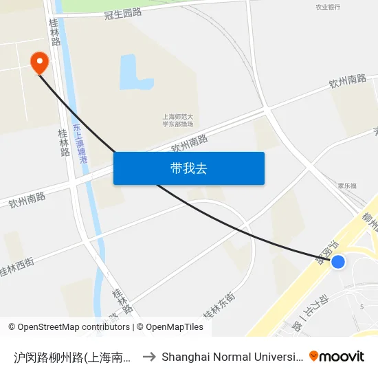 沪闵路柳州路(上海南站) to Shanghai Normal University map