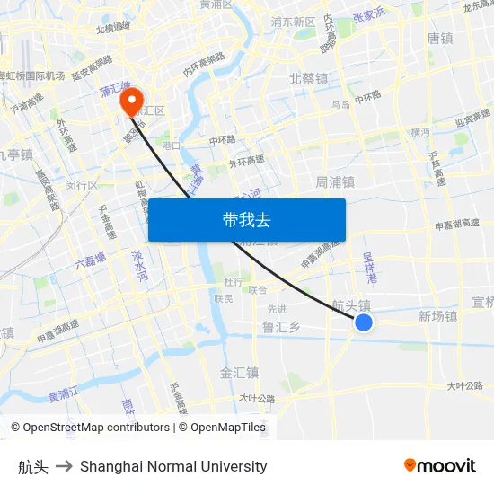 航头 to Shanghai Normal University map