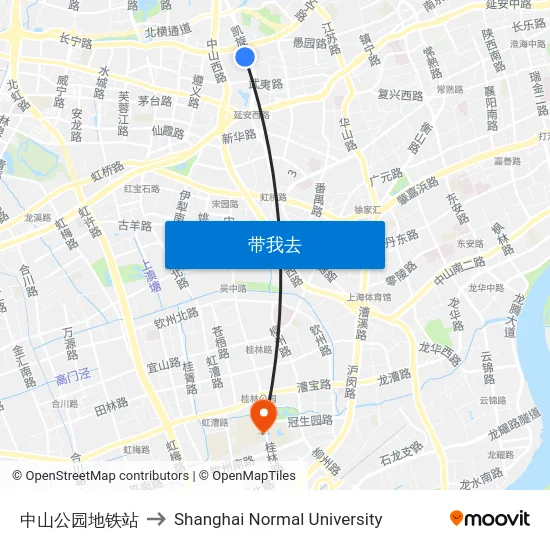 中山公园地铁站 to Shanghai Normal University map