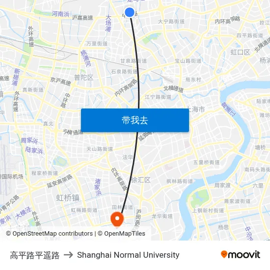 高平路平遥路 to Shanghai Normal University map