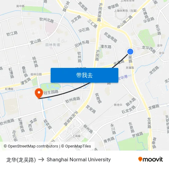 龙华(龙吴路) to Shanghai Normal University map