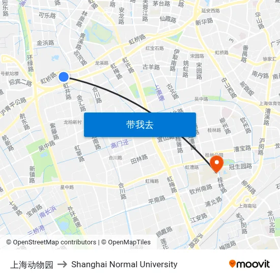上海动物园 to Shanghai Normal University map