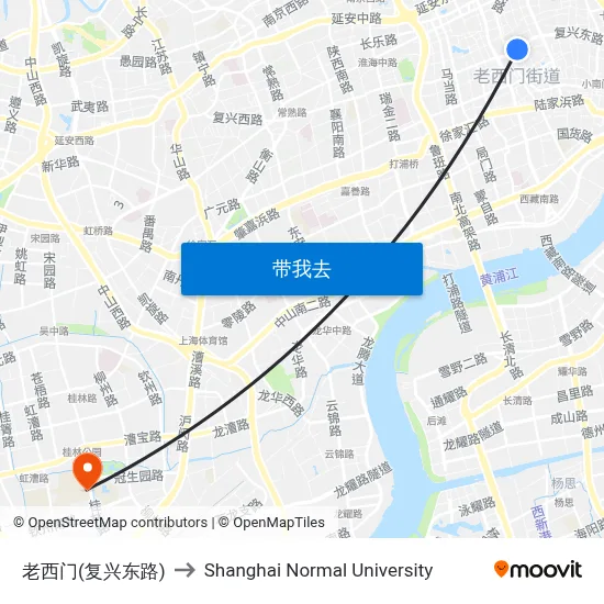老西门(复兴东路) to Shanghai Normal University map
