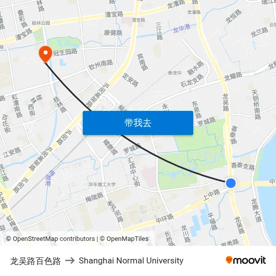 龙吴路百色路 to Shanghai Normal University map