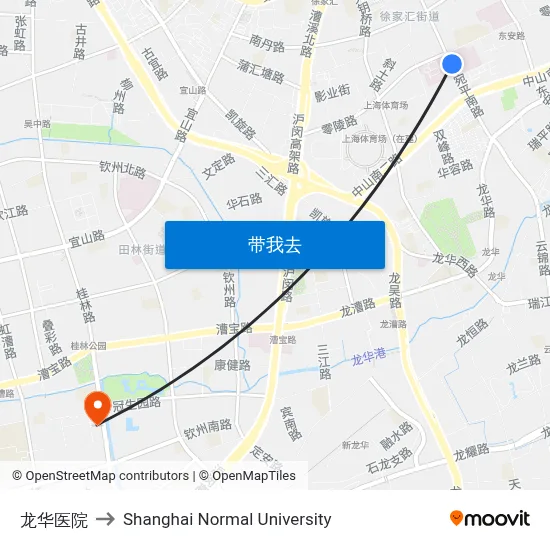 龙华医院 to Shanghai Normal University map