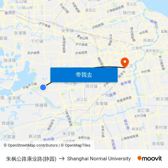 朱枫公路康业路(静园) to Shanghai Normal University map
