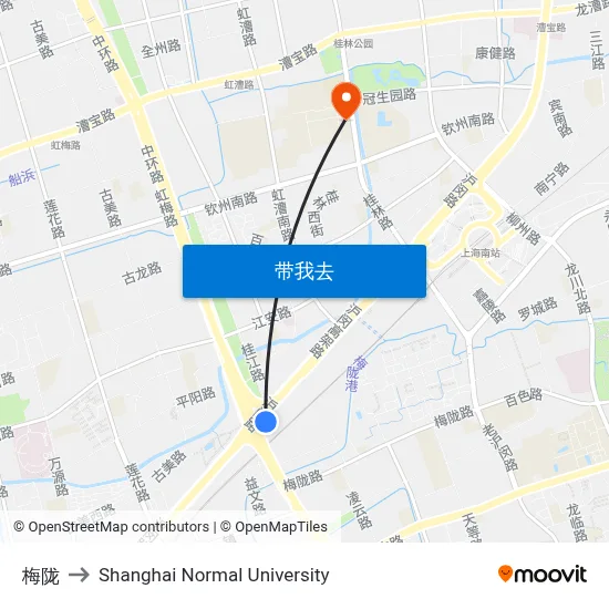 梅陇 to Shanghai Normal University map
