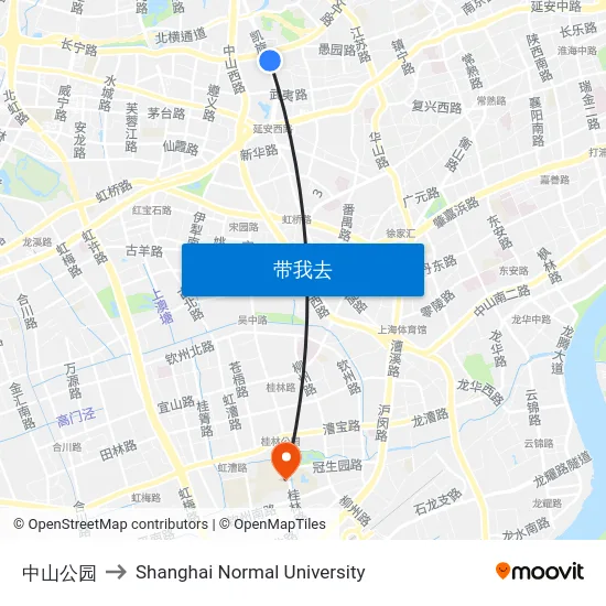 中山公园 to Shanghai Normal University map