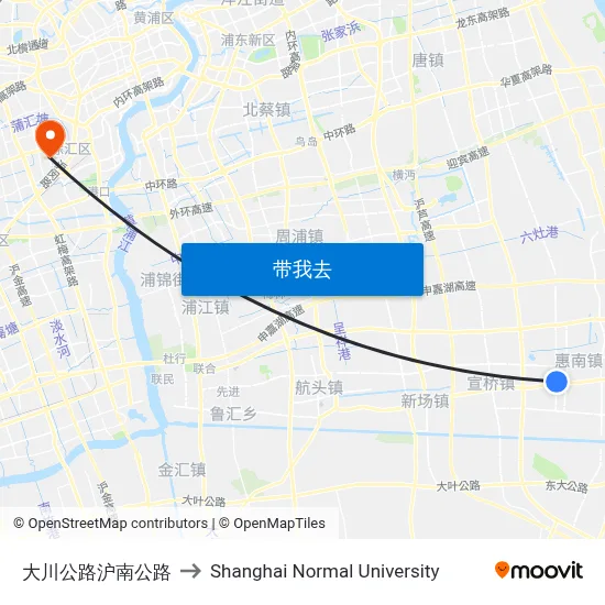 大川公路沪南公路 to Shanghai Normal University map