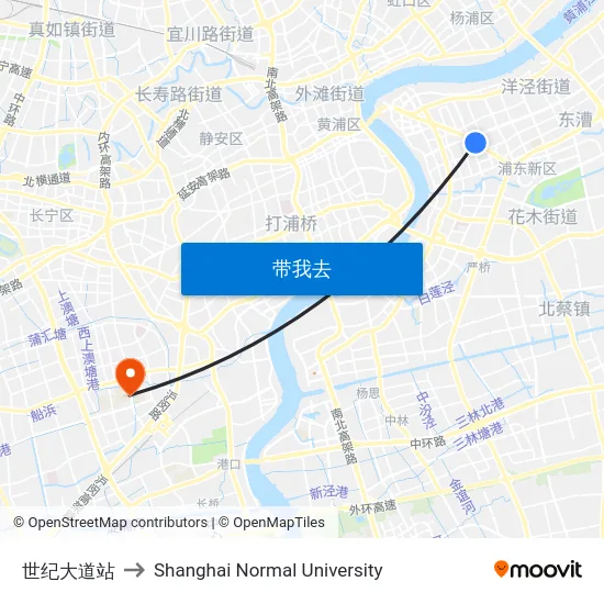 世纪大道站 to Shanghai Normal University map