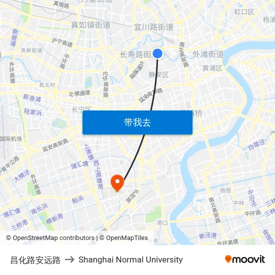 昌化路安远路 to Shanghai Normal University map