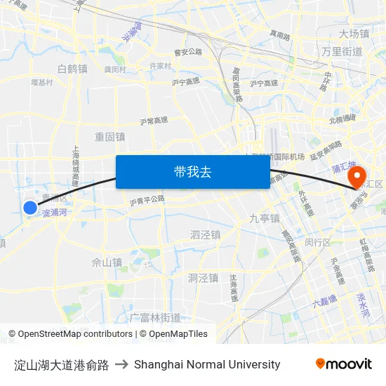 淀山湖大道港俞路 to Shanghai Normal University map