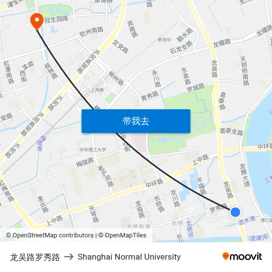 龙吴路罗秀路 to Shanghai Normal University map