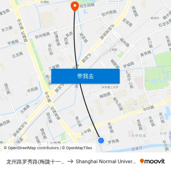 龙州路罗秀路(梅陇十一村) to Shanghai Normal University map
