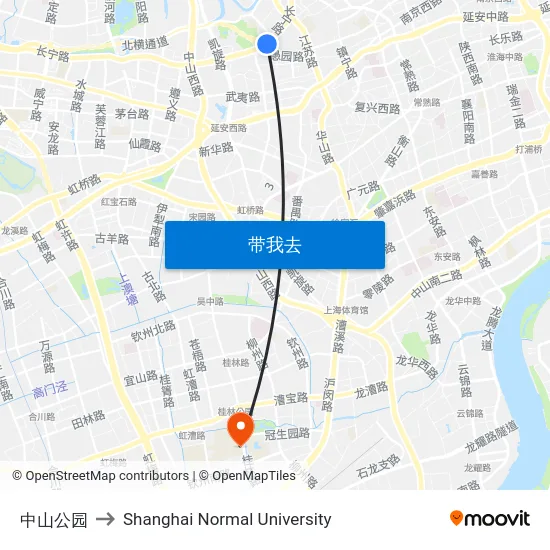 中山公园 to Shanghai Normal University map