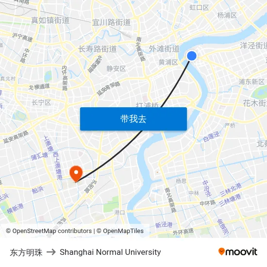 东方明珠 to Shanghai Normal University map