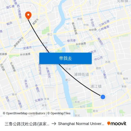 三鲁公路沈杜公路(谈家港) to Shanghai Normal University map