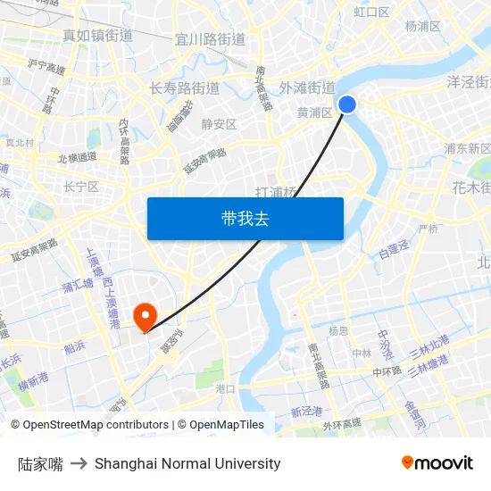 陆家嘴 to Shanghai Normal University map