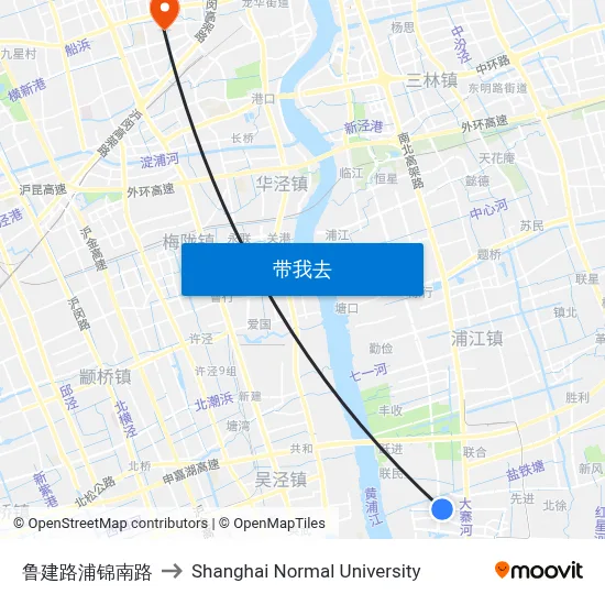 鲁建路浦锦南路 to Shanghai Normal University map