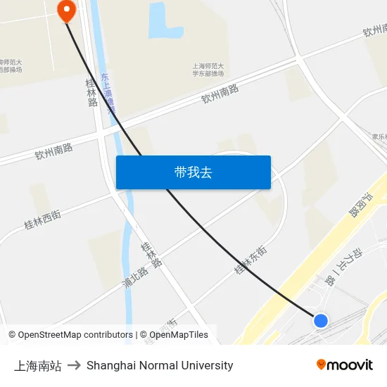 上海南站 to Shanghai Normal University map