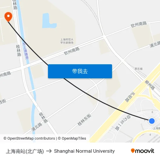 上海南站(北广场) to Shanghai Normal University map