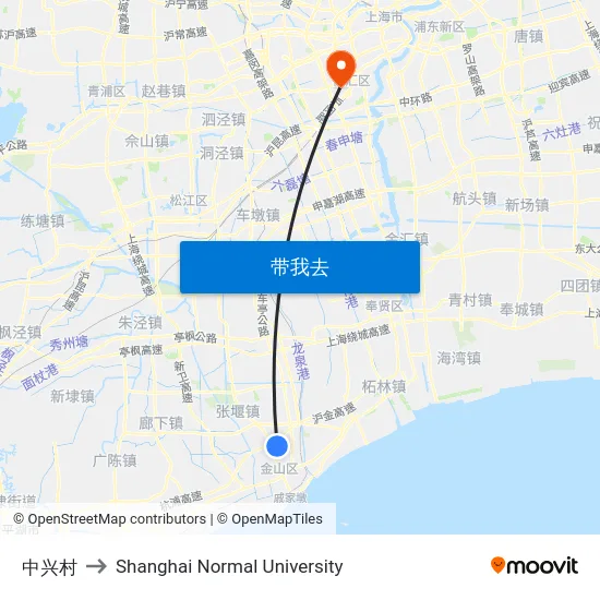 中兴村 to Shanghai Normal University map