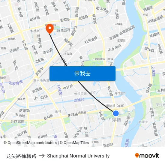 龙吴路徐梅路 to Shanghai Normal University map