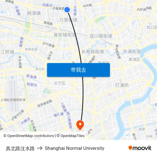 真北路汶水路 to Shanghai Normal University map