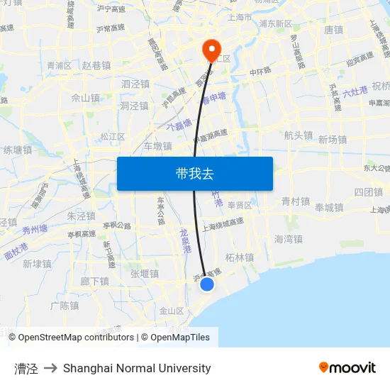 漕泾 to Shanghai Normal University map