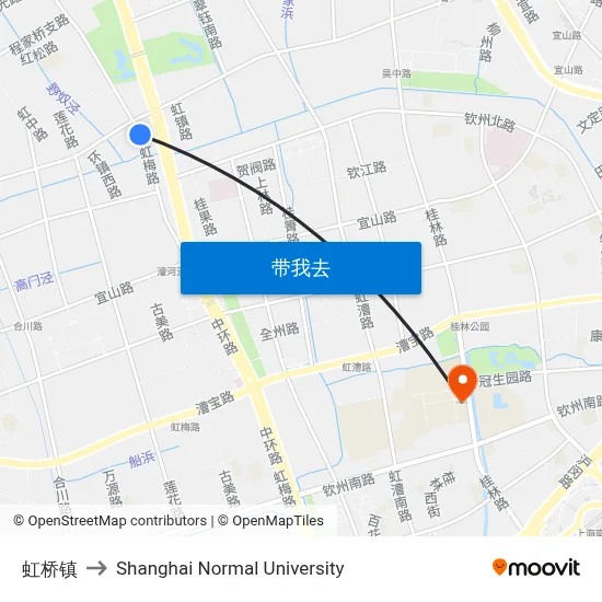 虹桥镇 to Shanghai Normal University map
