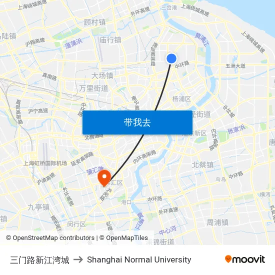 三门路新江湾城 to Shanghai Normal University map