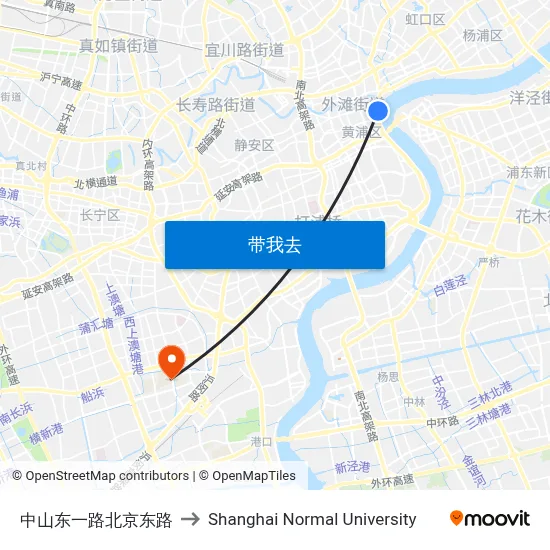 中山东一路北京东路 to Shanghai Normal University map