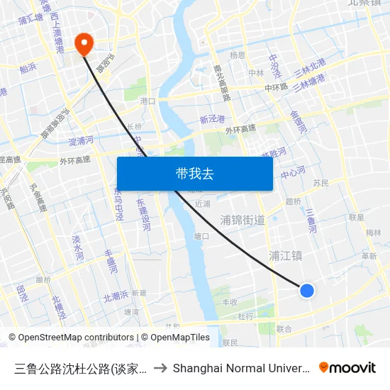三鲁公路沈杜公路(谈家港) to Shanghai Normal University map