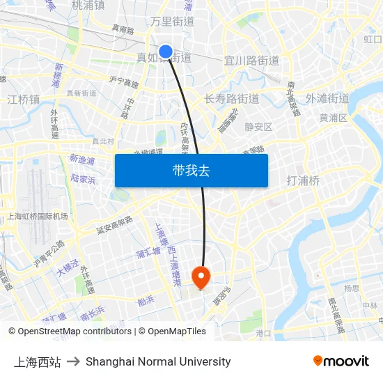 上海西站 to Shanghai Normal University map
