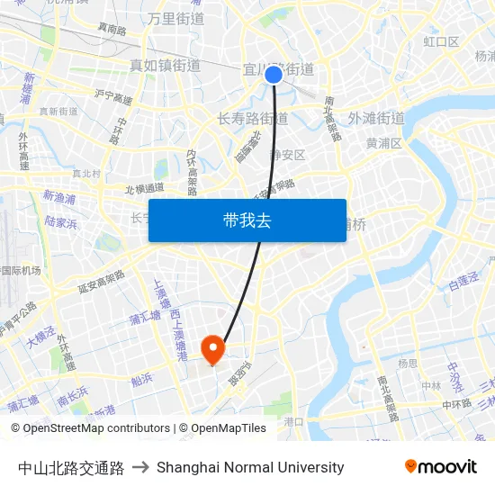 中山北路交通路 to Shanghai Normal University map